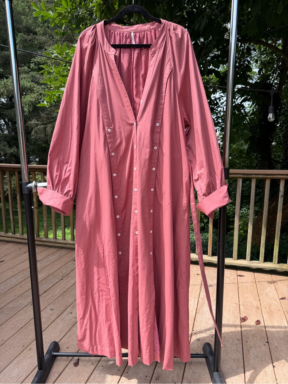 Free People Rose Pink Button Front Belted Maxi Shirt Dress XL  With Pockets. - Picture 2 of 8